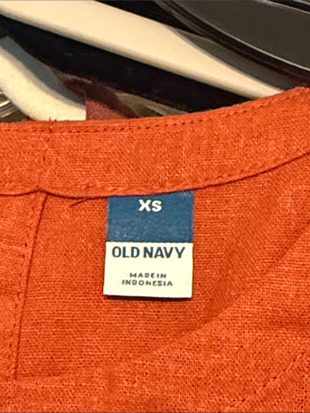 Old Navy Printed Linen-Blend Mini Shift Dress Rust Color Crew Neck Loose - Picture 2 of 14